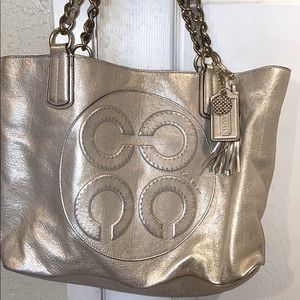 Coach tote purse in metallic cream color